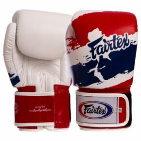 Перчатки боксерские кожаные FAIRTEX BGV1-THAI THAI PRINT 10-14 унций белый-синий-красный